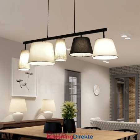 Moderne Og Moderne Pendellampe I Stål Med 5 Lys Og Stoffskjerm