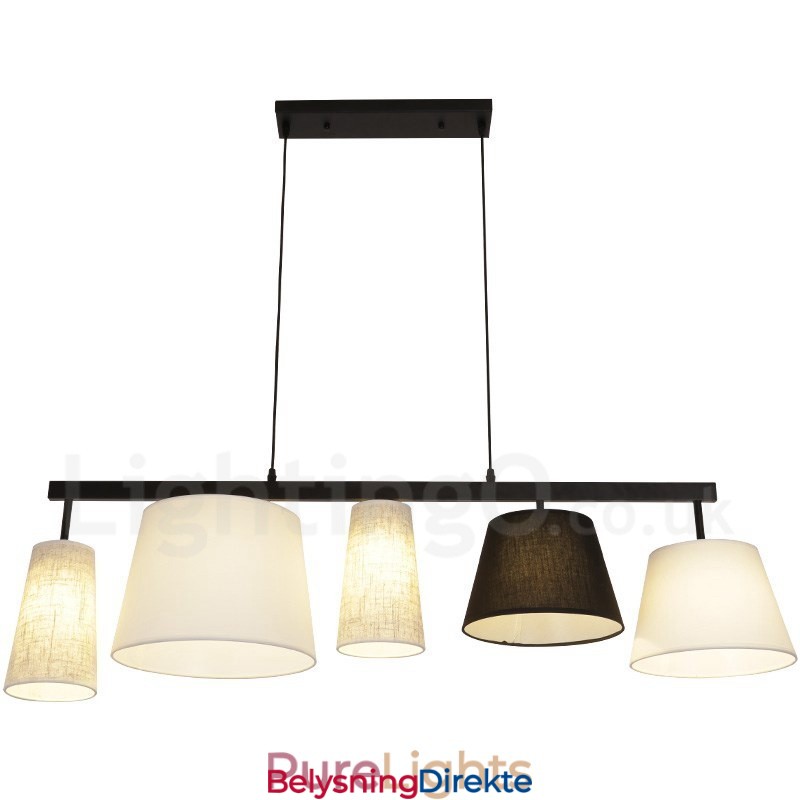 Moderne Og Moderne Pendellampe I Stål Med 5 Lys Og Stoffskjerm