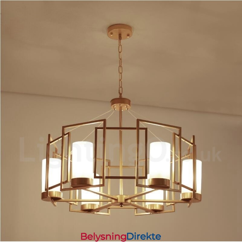 Moderne Og Moderne Messing Pendellampe Med 6 Lys Og Glassskjerm