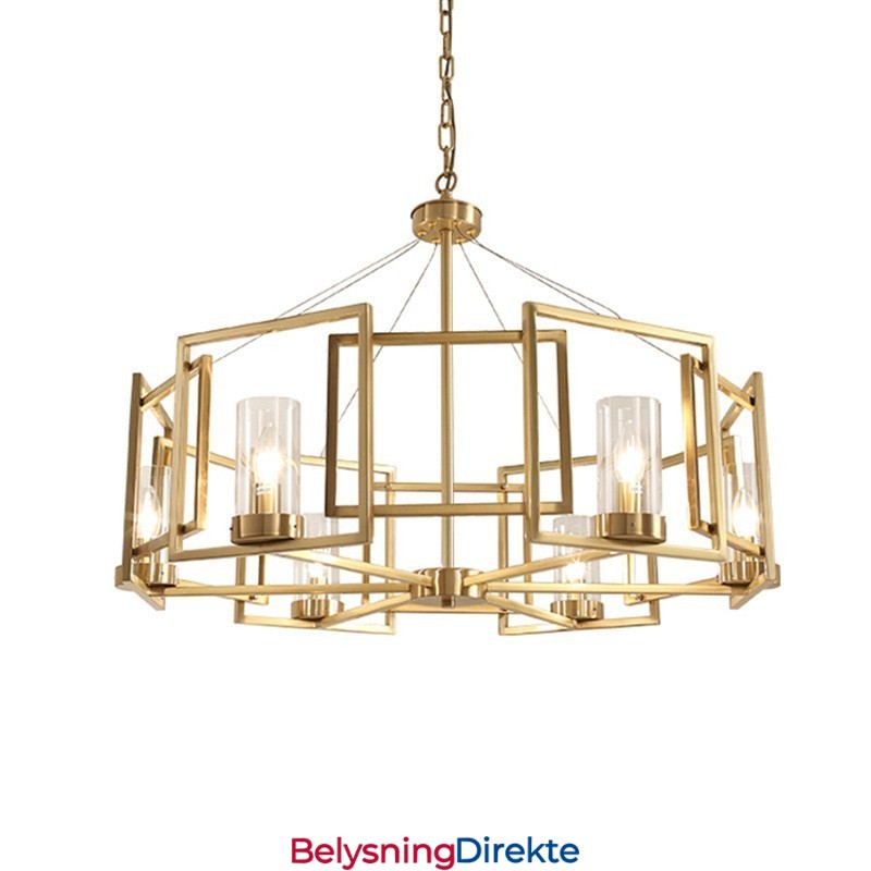 Moderne Og Moderne Messing Pendellampe Med 6 Lys Og Glassskjerm