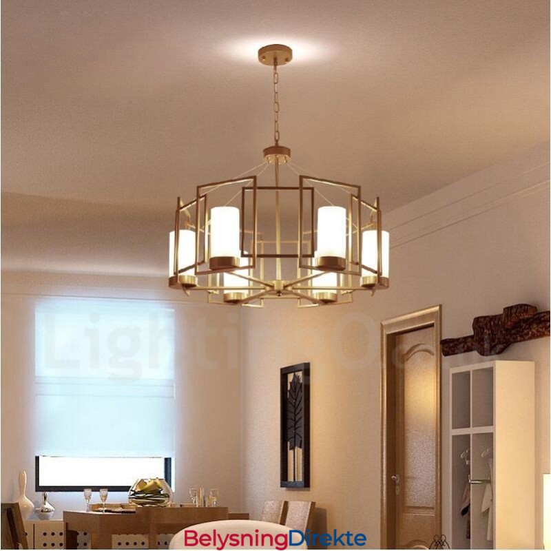 Moderne Og Moderne Messing Pendellampe Med 6 Lys Og Glassskjerm