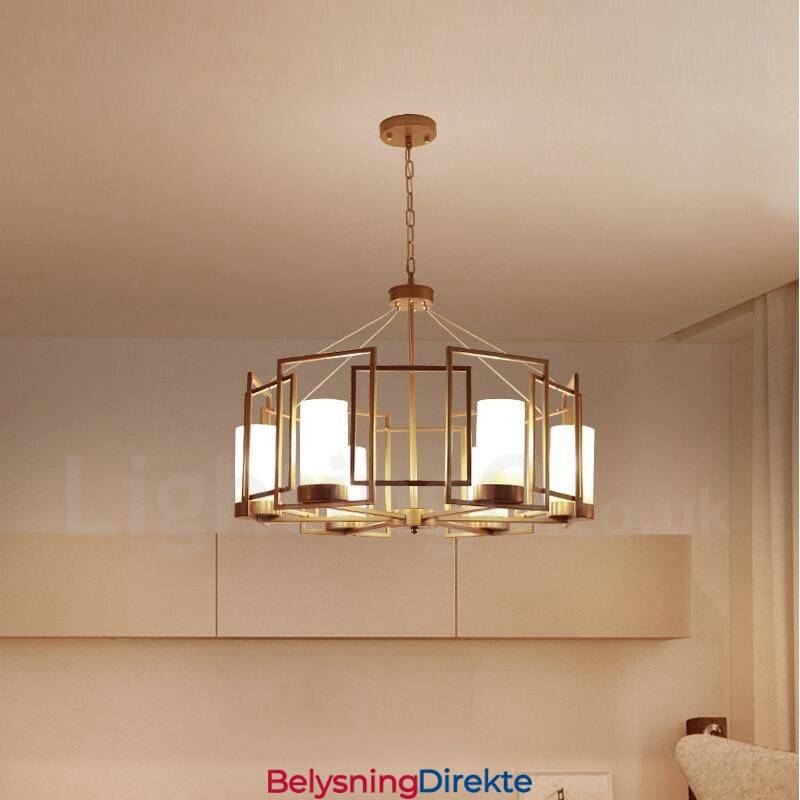 Moderne Og Moderne Messing Pendellampe Med 6 Lys Og Glassskjerm