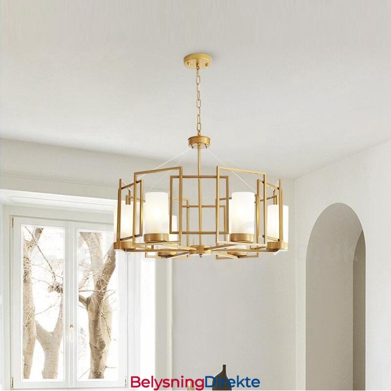 Moderne Og Moderne Messing Pendellampe Med 6 Lys Og Glassskjerm