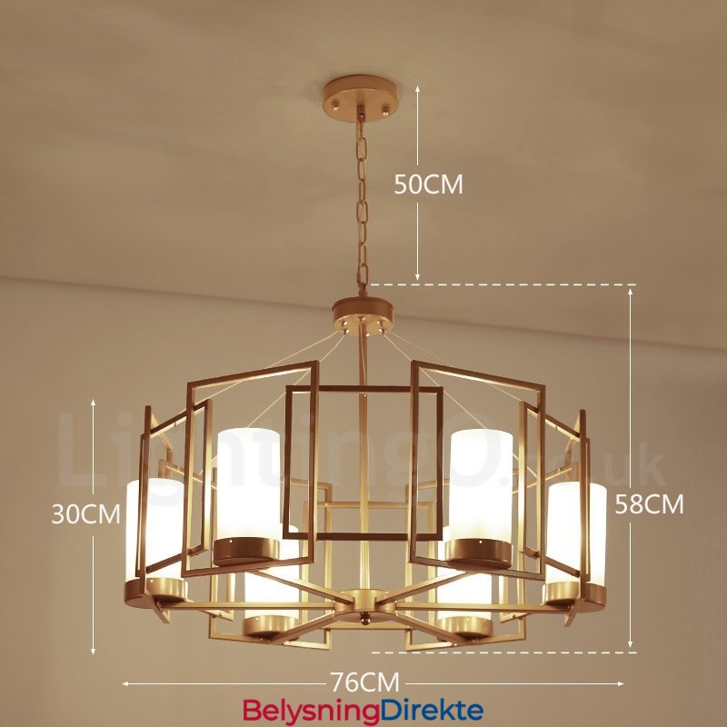 Moderne Og Moderne Messing Pendellampe Med 6 Lys Og Glassskjerm