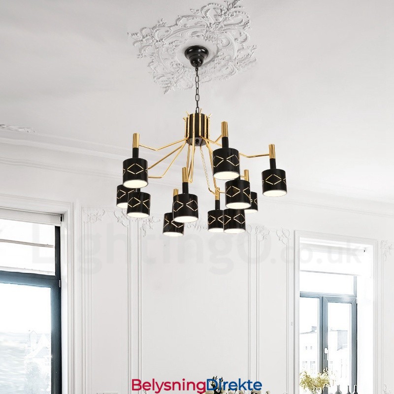 Moderne Og Samtidskunstnerisk Lysekrone I Stål Med 12 Lys Og Stålskjerm