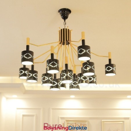 Moderne Og Samtidskunstnerisk Lysekrone I Stål Med 15 Lys Og Stålskjerm