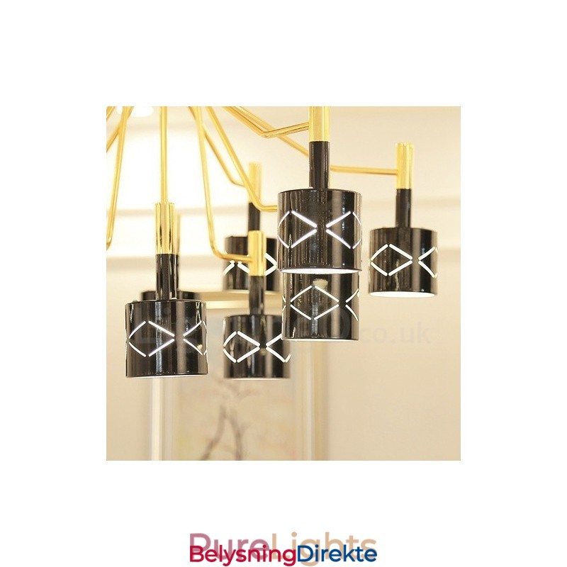 Moderne Og Samtidskunstnerisk Lysekrone I Stål Med 15 Lys Og Stålskjerm