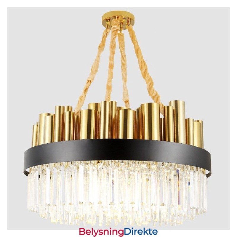 Moderne Og Samtidskunstnerisk Stålpendellampe Med 16 Lys Og Krystallskjerm