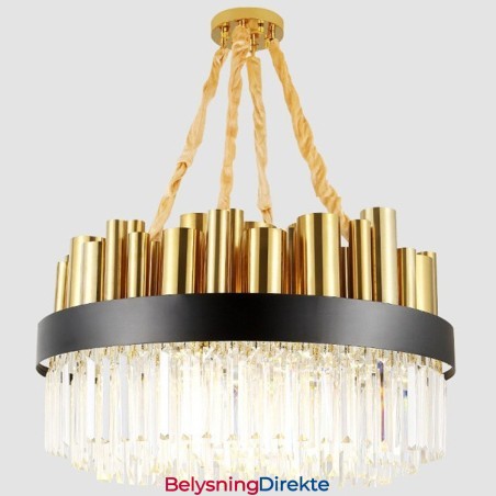 Moderne Og Samtidskunstnerisk Stålpendellampe Med 16 Lys Og Krystallskjerm