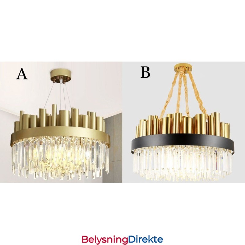 Moderne Og Samtidskunstnerisk Stålpendellampe Med 16 Lys Og Krystallskjerm