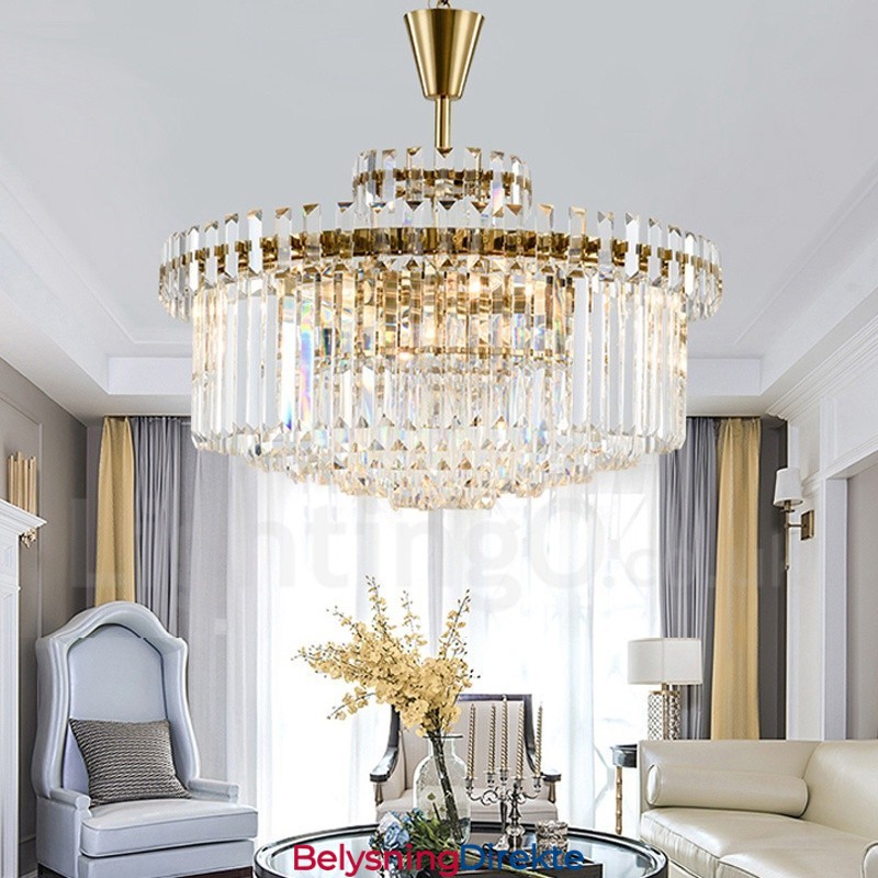 Moderne Og Samtidskunstnerisk Pendellampe I Stål Med 9 Lys Og Krystallskjerm