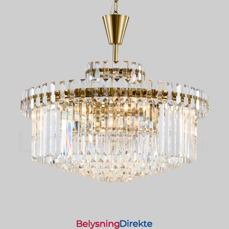 Moderne Og Samtidskunstnerisk Pendellampe I Stål Med 9 Lys Og Krystallskjerm