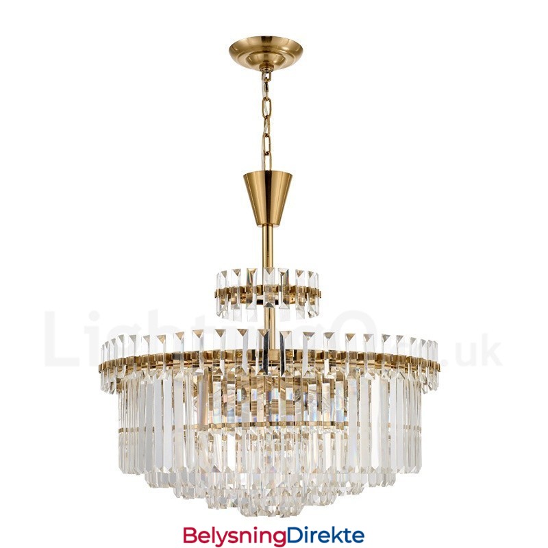 Moderne Og Samtidskunstnerisk Pendellampe I Stål Med 9 Lys Og Krystallskjerm