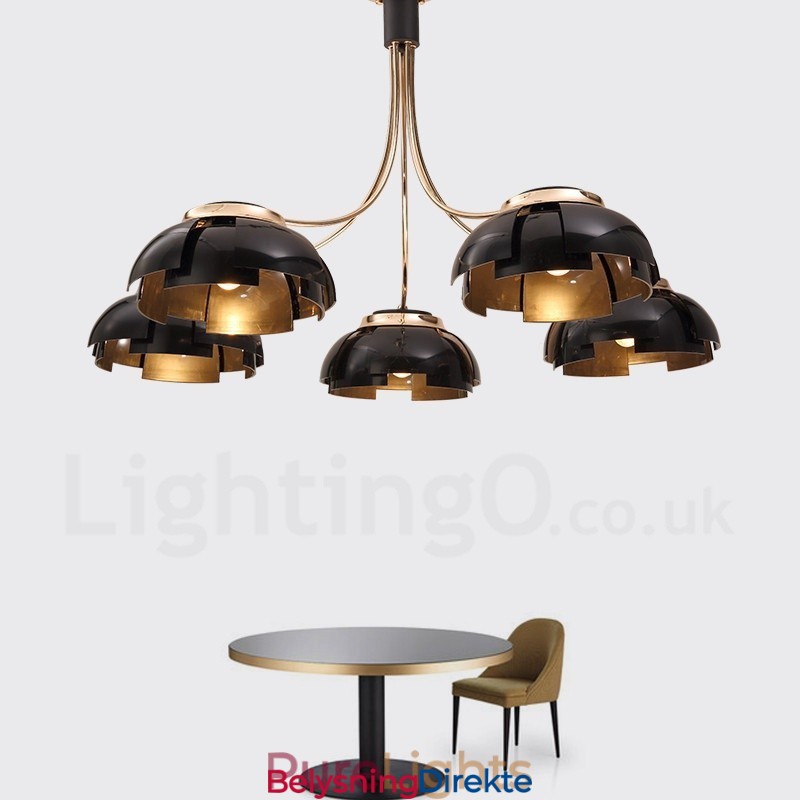 Moderne Og Moderne Stållysekrone Med 5 Lys Og Akrylskjerm