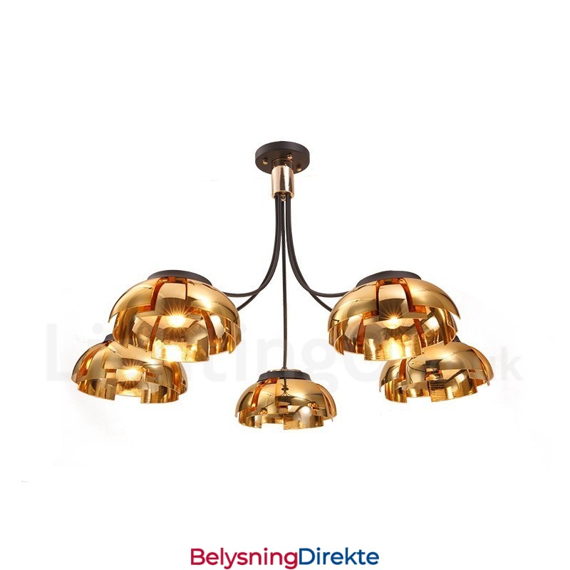 Moderne Og Moderne Stållysekrone Med 5 Lys Og Akrylskjerm