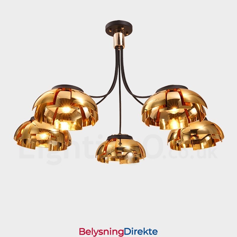 Moderne Og Moderne Stållysekrone Med 5 Lys Og Akrylskjerm