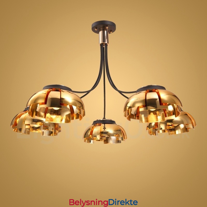 Moderne Og Moderne Stållysekrone Med 5 Lys Og Akrylskjerm