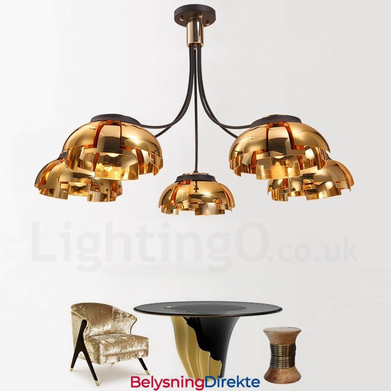 Moderne Og Moderne Stållysekrone Med 5 Lys Og Akrylskjerm