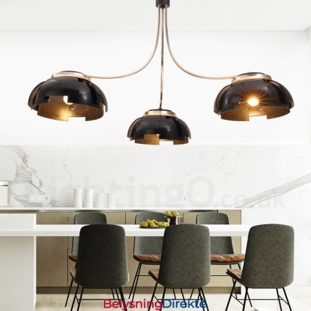 Moderne, Samtidskunstnerisk Lysekrone I Stål Med 3 Lys Og Akrylskjerm