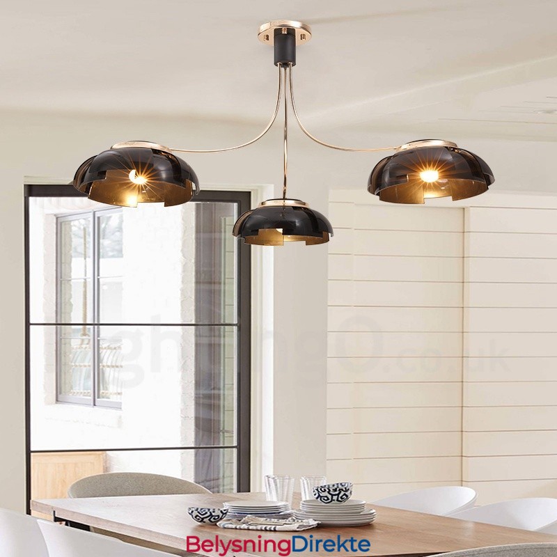 Moderne, Samtidskunstnerisk Lysekrone I Stål Med 3 Lys Og Akrylskjerm