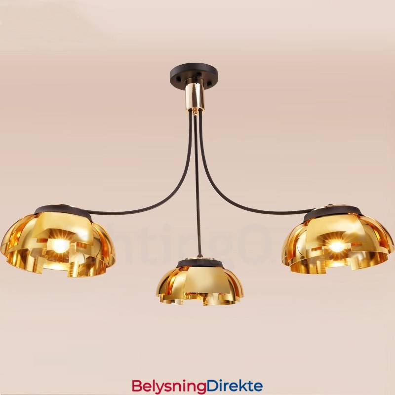 Moderne, Samtidskunstnerisk Lysekrone I Stål Med 3 Lys Og Akrylskjerm