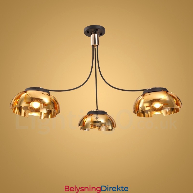 Moderne, Samtidskunstnerisk Lysekrone I Stål Med 3 Lys Og Akrylskjerm