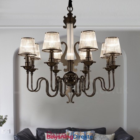 Moderne Og Samtidskunstnerisk Lysekrone I Stål Med 8 Lys Og Akrylskjerm