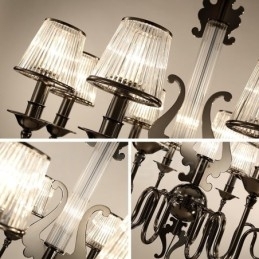 Moderne Og Samtidskunstnerisk Lysekrone I Stål Med 8 Lys Og Akrylskjerm