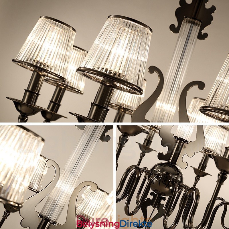 Moderne Og Samtidskunstnerisk Lysekrone I Stål Med 8 Lys Og Akrylskjerm