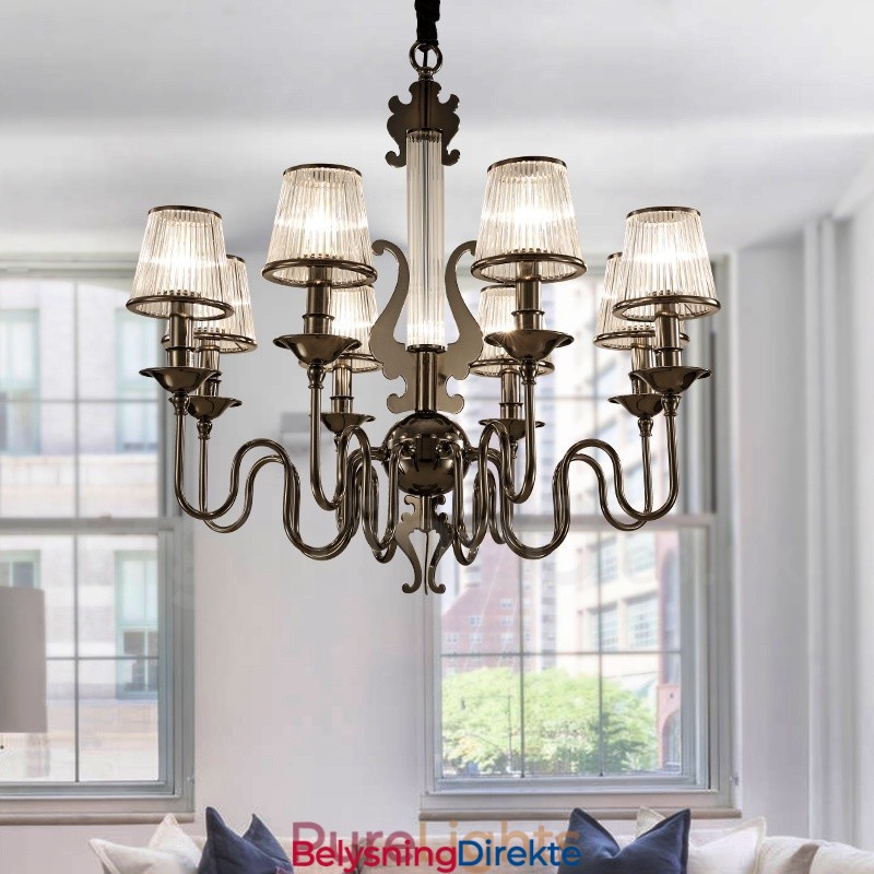 Moderne Og Samtidskunstnerisk Lysekrone I Stål Med 8 Lys Og Akrylskjerm