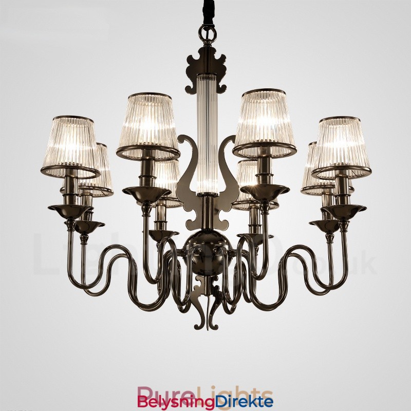 Moderne Og Samtidskunstnerisk Lysekrone I Stål Med 8 Lys Og Akrylskjerm