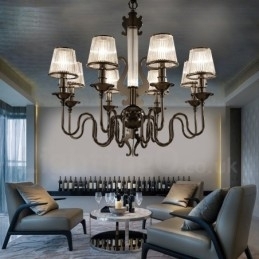 Moderne Og Samtidskunstnerisk Lysekrone I Stål Med 8 Lys Og Akrylskjerm