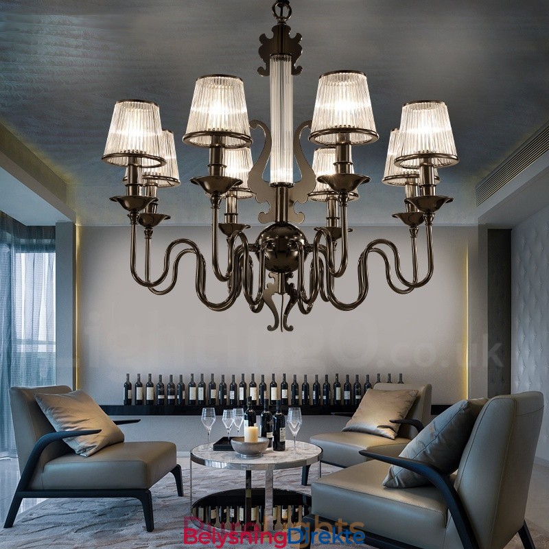 Moderne Og Samtidskunstnerisk Lysekrone I Stål Med 8 Lys Og Akrylskjerm