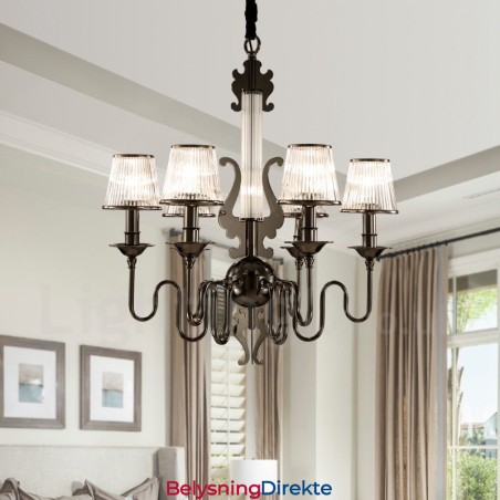 Moderne Og Moderne Stållysekrone Med 6 Lys Og Akrylskjerm