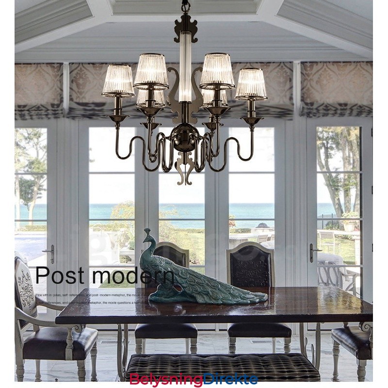 Moderne Og Moderne Stållysekrone Med 6 Lys Og Akrylskjerm