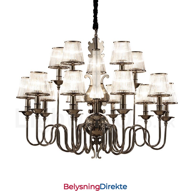 Moderne Og Samtidskunstnerisk Lysekrone I Stål Med 15 Lys Og Akrylskjerm