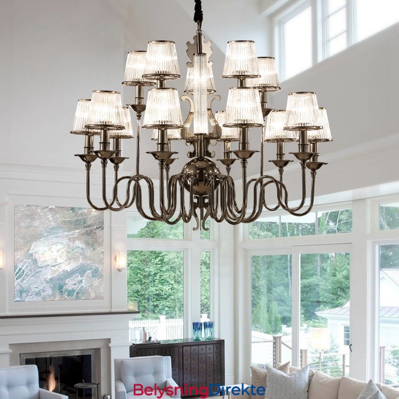 Moderne Og Samtidskunstnerisk Lysekrone I Stål Med 15 Lys Og Akrylskjerm