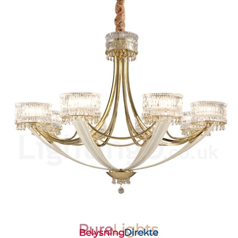 Moderne Og Samtidskunstnerisk Lysekrone I Stål Med 8 Lys Og Krystallskjerm