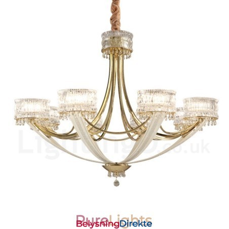 Moderne Og Samtidskunstnerisk Lysekrone I Stål Med 8 Lys Og Krystallskjerm