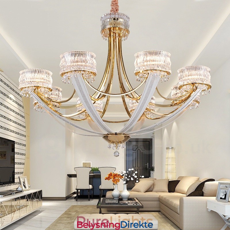 Moderne Og Samtidskunstnerisk Lysekrone I Stål Med 8 Lys Og Krystallskjerm