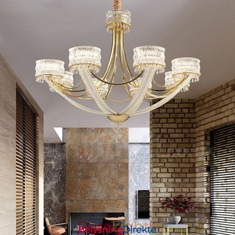 Moderne Og Samtidskunstnerisk Lysekrone I Stål Med 8 Lys Og Krystallskjerm