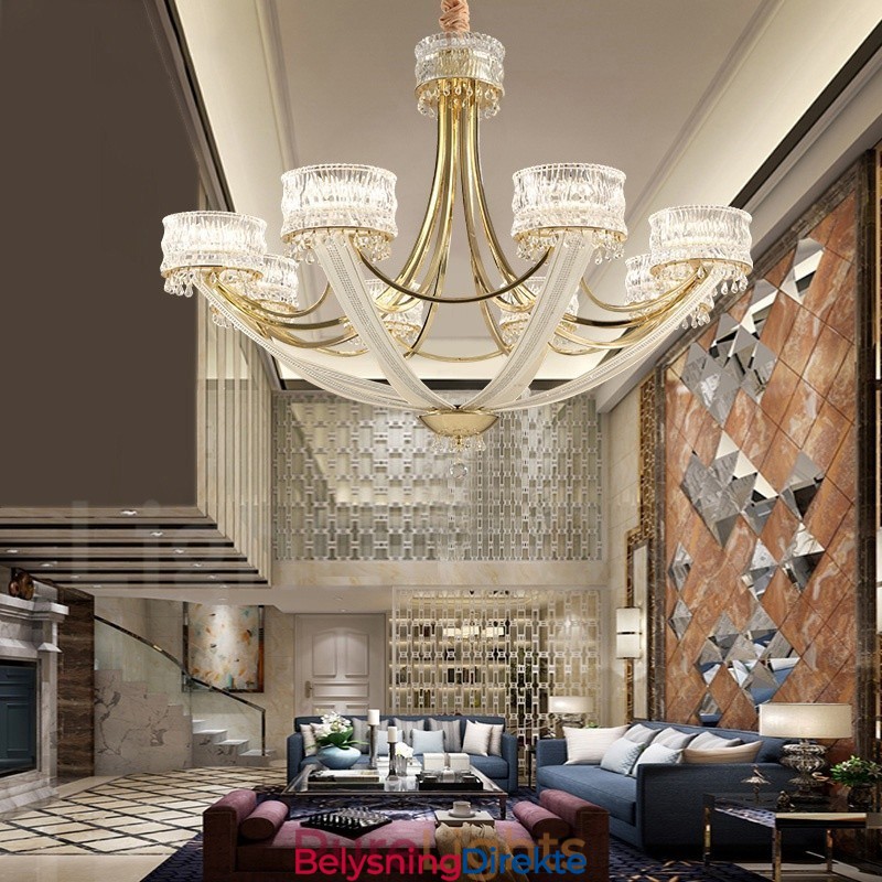 Moderne Og Samtidskunstnerisk Lysekrone I Stål Med 8 Lys Og Krystallskjerm