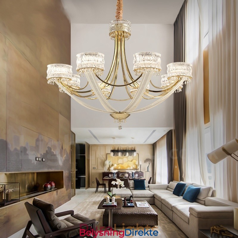 Moderne Og Samtidskunstnerisk Lysekrone I Stål Med 8 Lys Og Krystallskjerm