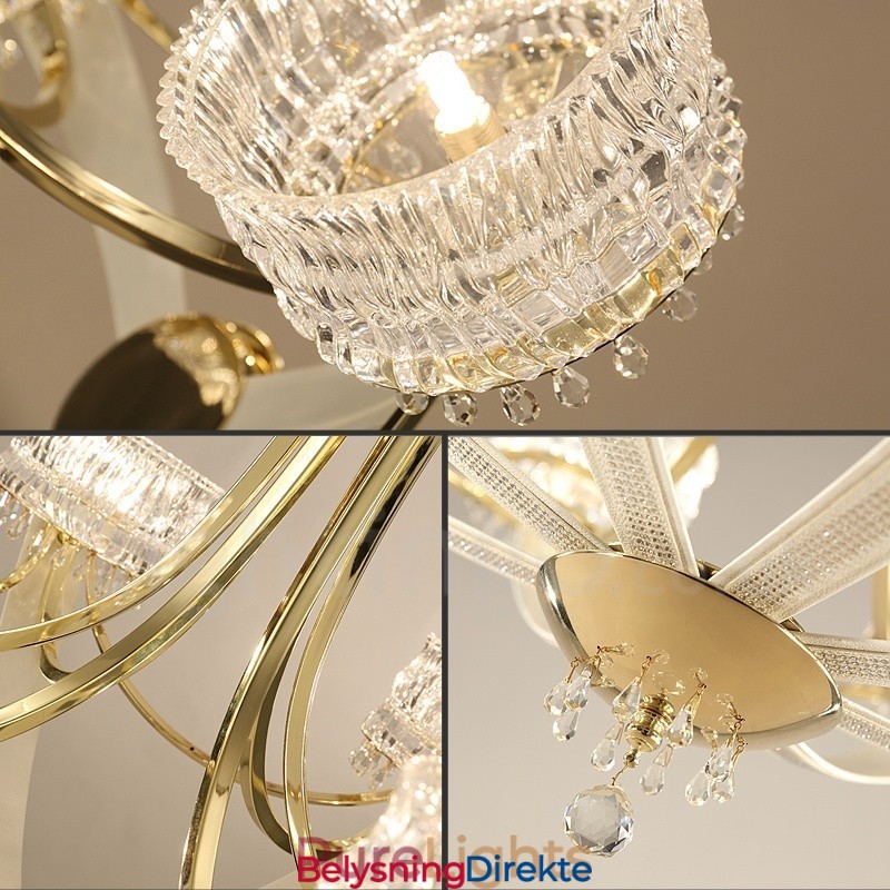 Moderne Og Samtidskunstnerisk Lysekrone I Stål Med 8 Lys Og Krystallskjerm