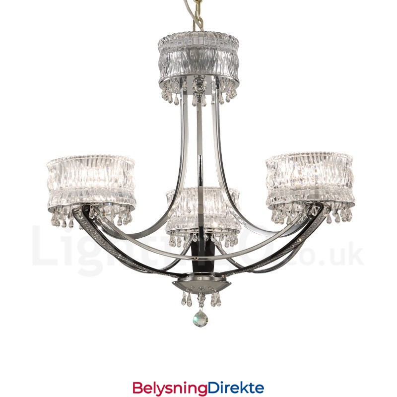 Moderne, Samtidskunstnerisk Lysekrone I Stål Med 3 Lys Og Krystallskjerm