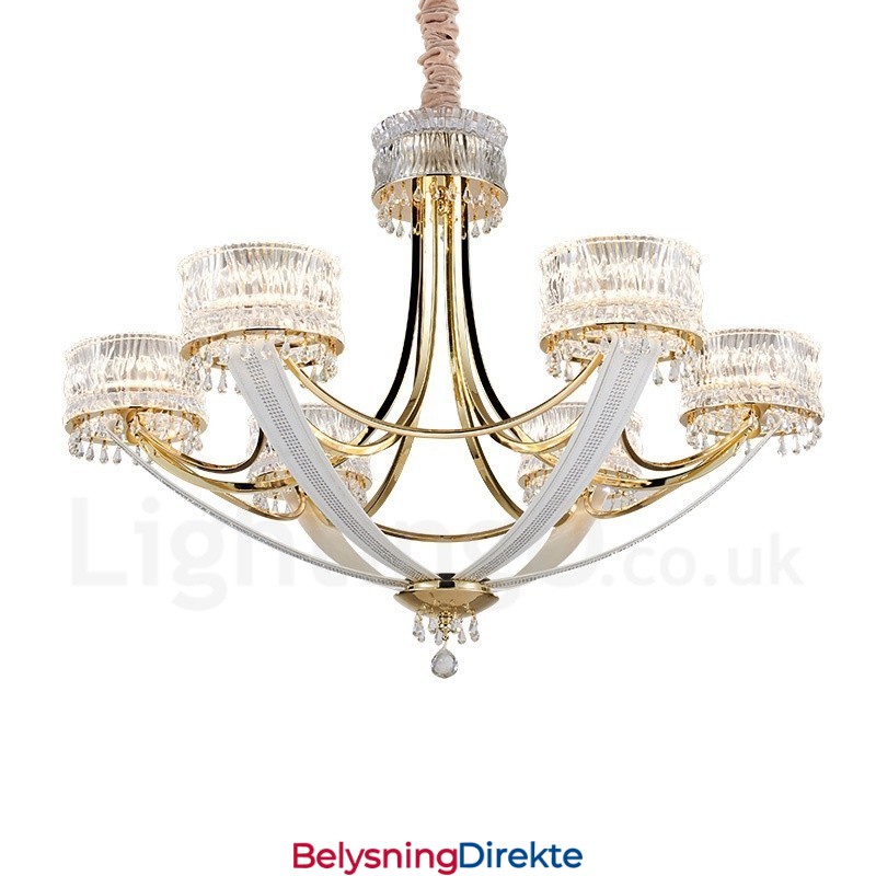 Moderne Og Moderne Lysekrone I Stål Med 6 Lys Og Krystallskjerm