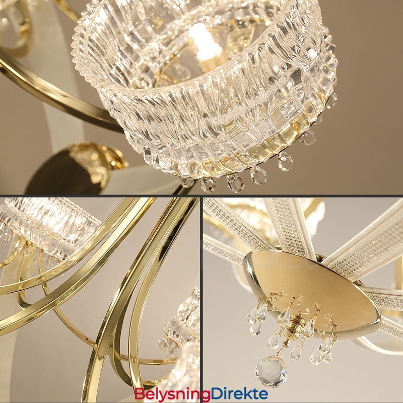 Moderne Og Moderne Lysekrone I Stål Med 6 Lys Og Krystallskjerm