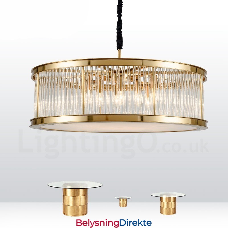 Moderne Og Samtidskunstnerisk Stålpendellampe Med 8 Lys Og Krystallakrylskjerm