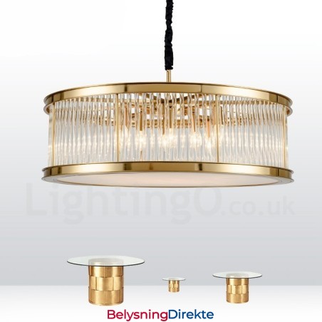 Moderne Og Samtidskunstnerisk Stålpendellampe Med 8 Lys Og Krystallakrylskjerm