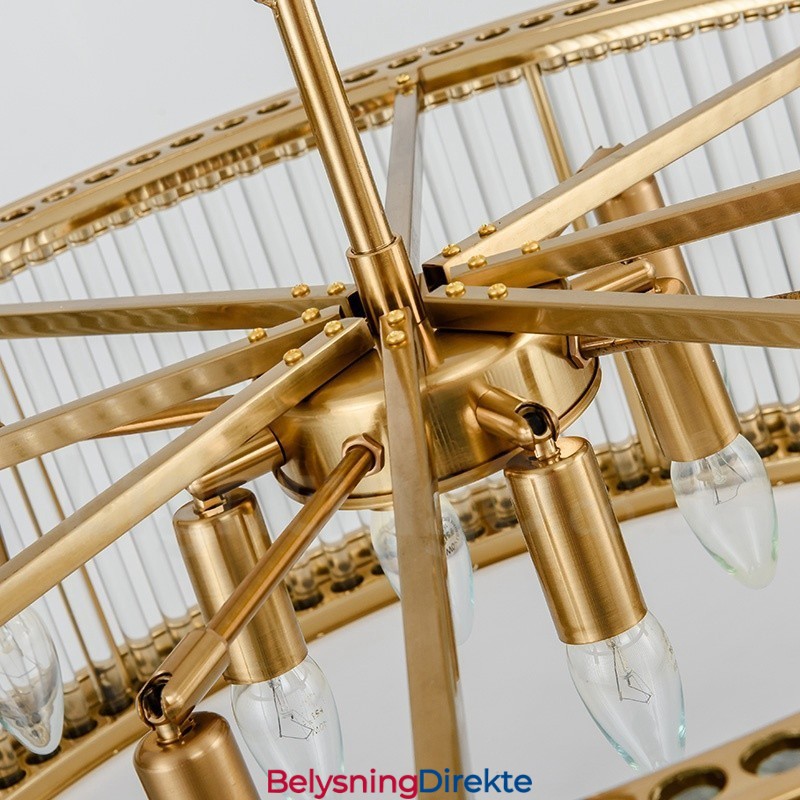 Moderne Og Samtidskunstnerisk Stålpendellampe Med 8 Lys Og Krystallakrylskjerm